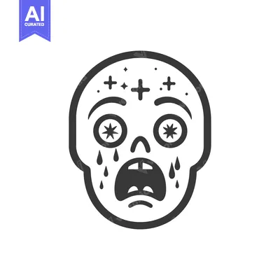 Aset premium populer: Stylized black and white illustration of a distressed skull face