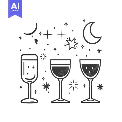 Aset premium populer: Three different filled glasses with celestial decorations and sparkle