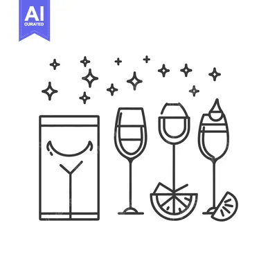 Various Drink Glasses And Decorations In Minimalist Line Art
