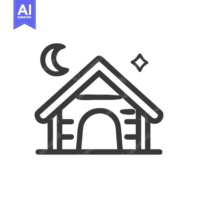 Cozy Doghouse Icon with Moon and Star, Nighttime Pet Shelter Symbol