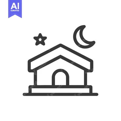 Aset desain premium: Ramadan Kareem Icon: Mosque Silhouette with Crescent Moon and Star