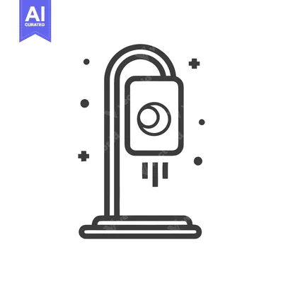 Aset desain premium: Minimalist Icon of a Stylish Floor Lamp with Crescent Moon Design