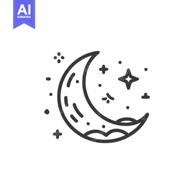 Aset desain premium: Crescent Moon and Starry Night Icon, Minimalist Celestial Design