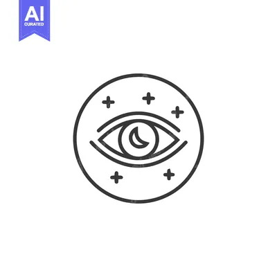 Premium design asset: Mystical Eye with Crescent Moon Pupil and Stars, Minimalist Line Art
