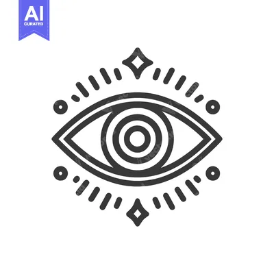 Minimalist Eye Icon with Geometric Ornamentation in Black and White