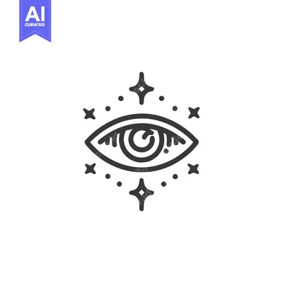 Aset desain premium: Mystical Eye Icon with Stars, Outline Style, Esoteric Symbolism