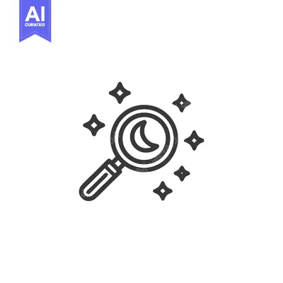 Aset premium populer: Celestial Search: Magnifying Moon and Stars with Sleek Line Art Design