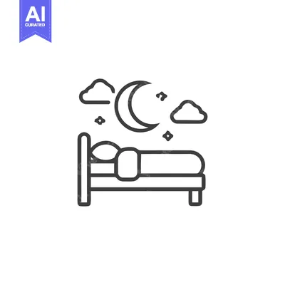 Aset desain premium: Dreamy Night: Bed, Moon, and Stars Icon in Linear Style