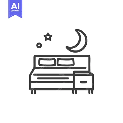 Aset desain premium: Minimalist Bed Icon with Moon and Star, Nighttime Sleep Symbol