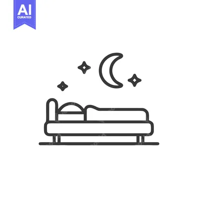Aset premium populer: Minimalist Bed Icon with Moon and Stars, Sleep Concept