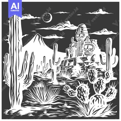 Aset premium populer: Nighttime Desert Landscape with Ancient Mayan Structure