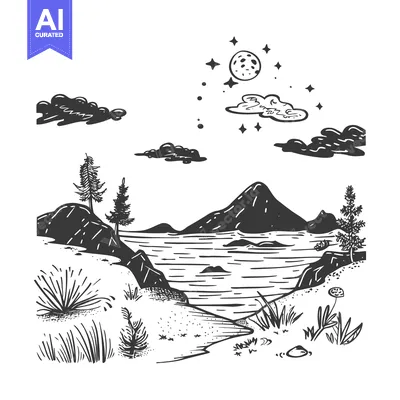 Aset premium populer: Nighttime Landscape with a Mountain, Lake, and Stars