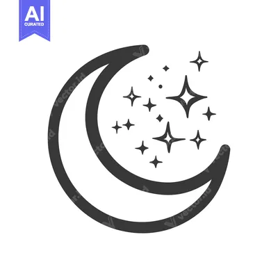 Aset premium populer: A crescent moon with stars illuminating the dark space