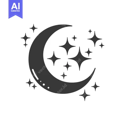 Aset premium populer: A crescent moon silhouette is surrounded by shining star shapes