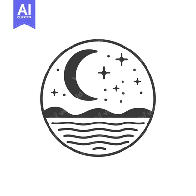 Aset premium populer: A simple black and white circular night sky landscape scene
