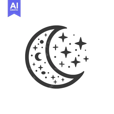 Premium design asset: A stylized crescent moon surrounded by stars in a simple design