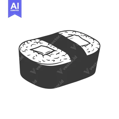 A simplified black and white illustration of a sushi roll