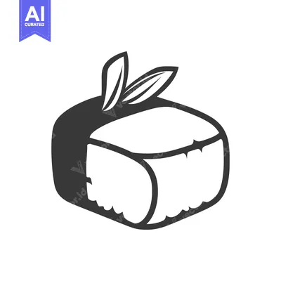 Square shaped food item with two leaf shaped decorations on top