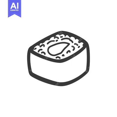 A monochrome illustration depicting a single piece of sushi
