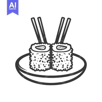 Aset desain premium: Two sushi rolls with chopsticks placed on a small dish