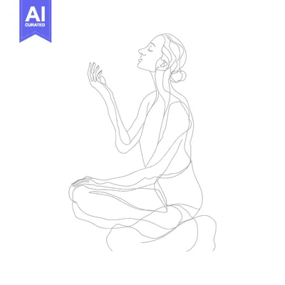 Aset desain premium: Single-Line Illustration of a Woman in a Sitting Pose