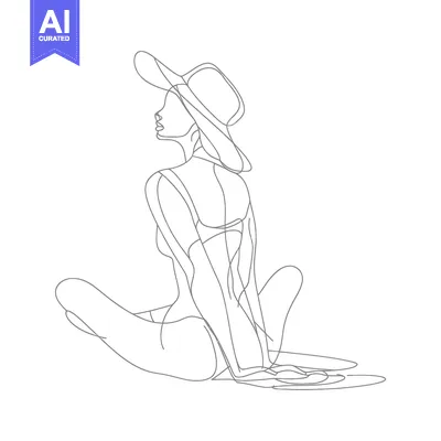 Popular premium asset: Single-Line Drawing of a Woman in a Hat and Swimsuit