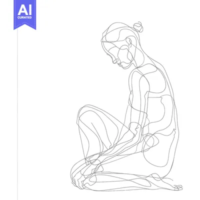Aset desain premium: A Single-Line Illustration of a Woman Sitting with Her Knees Drawn Up