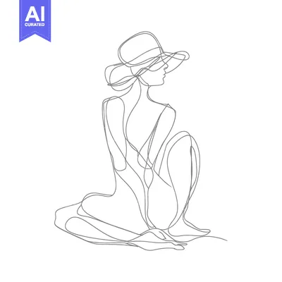 Aset premium populer: Continuous Line Drawing of a Woman Wearing a Hat