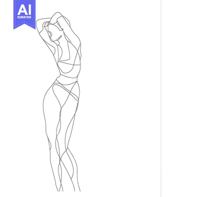Aset premium populer: Single-Line Drawing of a Woman in a Bikini