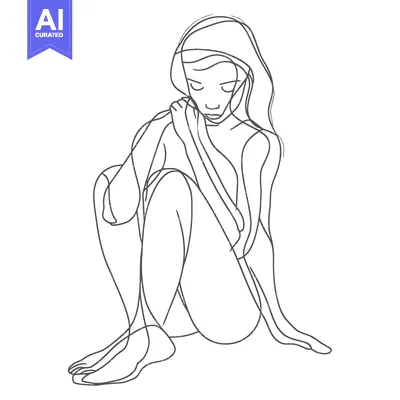 Aset premium populer: Line Drawing of a Woman Sitting with Arms Crossed