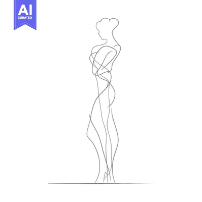 Aset premium populer: Abstract Line Drawing of a Woman Standing with Arms Crossed