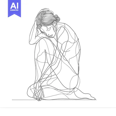Popular premium asset: Single-Line Drawing of a Woman Sitting with Her Head in Her Hands