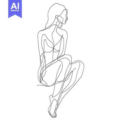Popular premium asset: Single-line art drawing of a woman in a bikini, sitting with her legs