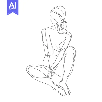 Aset desain premium: One-Line Drawing of a Woman Sitting with Her Legs Crossed
