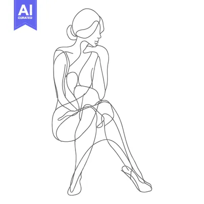 Popular premium asset: Single Line Drawing of a Woman Sitting with Her Arms Crossed