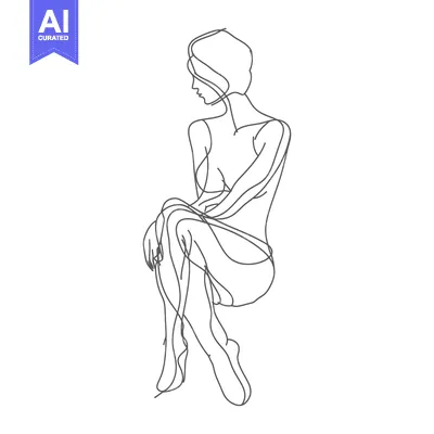 Aset premium populer: One-Line Drawing of a Seated Woman in Profile