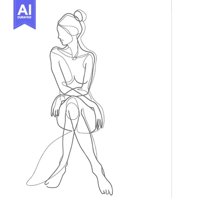 Aset desain premium: Single Line Drawing of a Woman Sitting with Her Arms Crossed