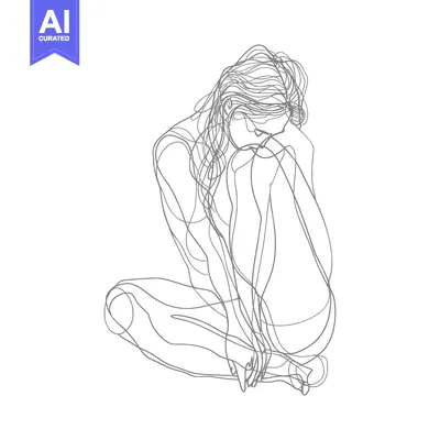 Premium design asset: A Single-Line Drawing of a Seated Woman with Her Head Bowed
