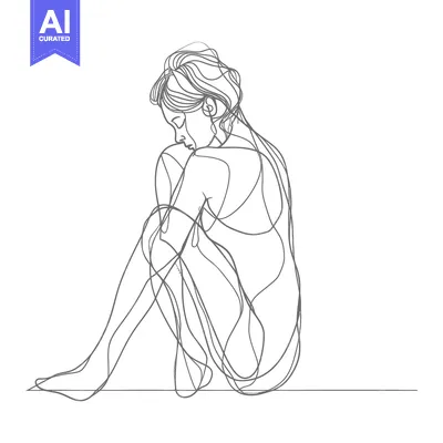 Popular premium asset: A Single-Line Drawing of a Woman Sitting with Her Knees to Her Chest