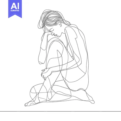 Popular premium asset: Single Line Drawing of a Woman Sitting with Her Head Bowed