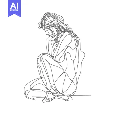 Popular premium asset: One-Line Drawing of a Woman Sitting with Her Head Down