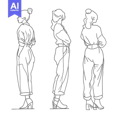 Popular premium asset: Three Outline Sketches of Women in Trousers and Heels