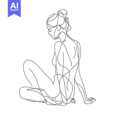 Aset desain premium: Single Line Drawing of a Woman Sitting with Her Head Down