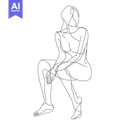 Popular premium asset: Line Drawing of a Seated Woman Looking Upwards