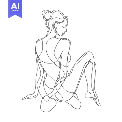 Popular premium asset: Single-Line Illustration of a Woman Sitting with Her Hair Up