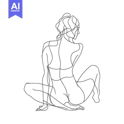 Aset desain premium: Single-Line Drawing of a Woman in a Seated Pose