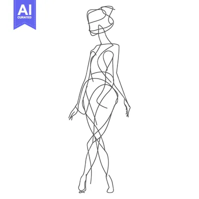 Aset premium populer: A Single-Line Drawing of a Fashion Model with a Headscarf