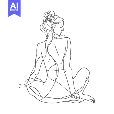 Aset premium populer: Continuous Line Drawing of a Woman Sitting with Her Hair Up