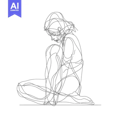 Aset desain premium: Continuous Line Drawing of a Seated Woman