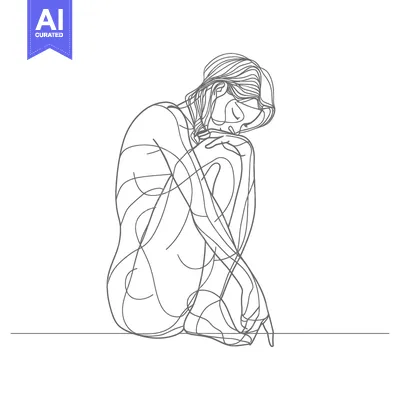Premium design asset: A Single-Line Drawing of a Seated Woman with Her Head Down